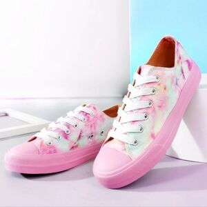 Obtaom Women's Pink Tie Dye Canvas Fashion Low Sneakers Tennis Shoes, Sz 10